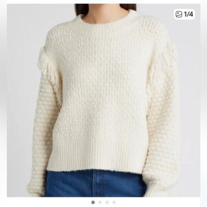 TREASURE & BOND
Mixed Stitch Fringe Sweater In Ivory Dove